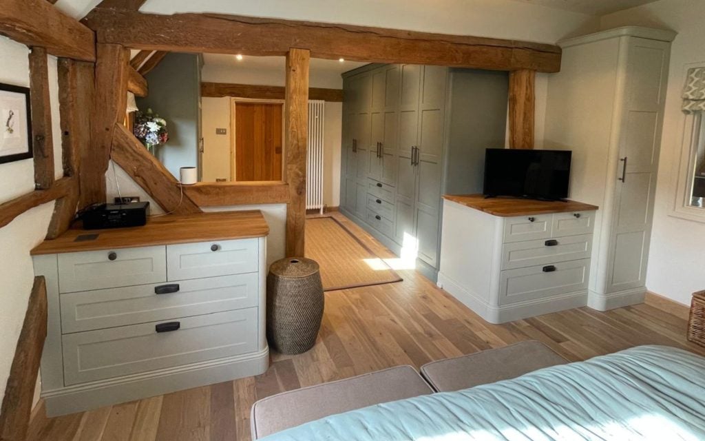 Aldana Bedroom in Reed Green & Mussel by Burnhill Kitchens