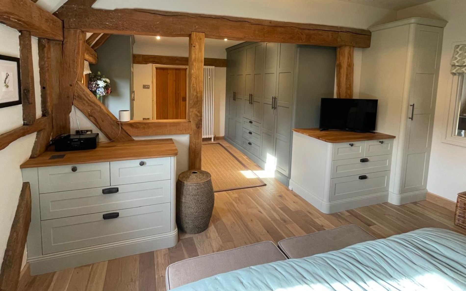 Aldana Bedroom in Reed Green & Mussel by Burnhill Kitchens