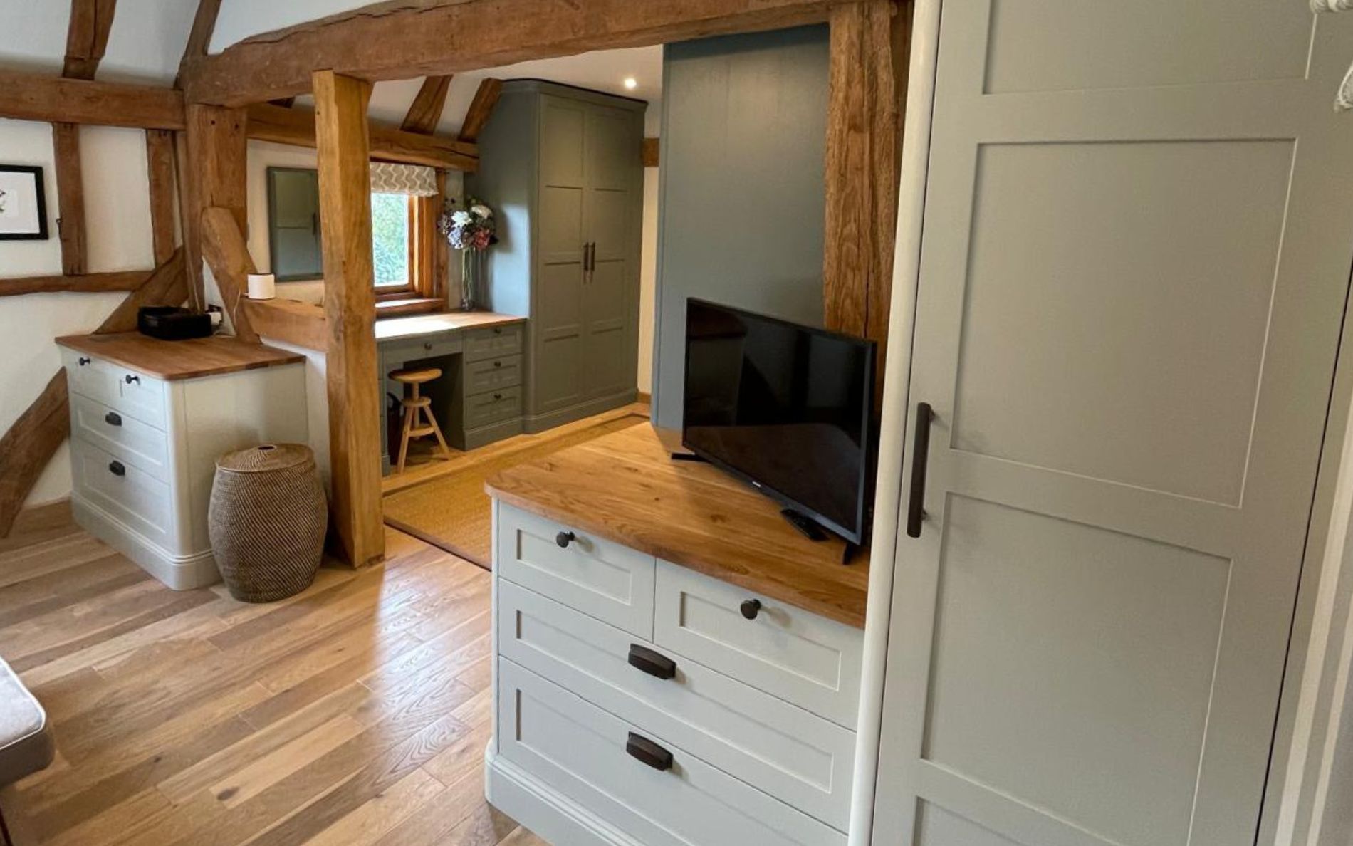 Aldana Bedroom in Reed Green & Mussel by Burnhill Kitchens