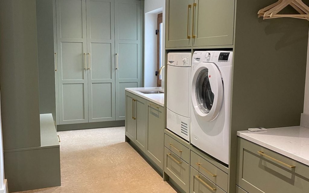 Aldana Boot Room Utility in Cardamom by Sheelan Kitchens