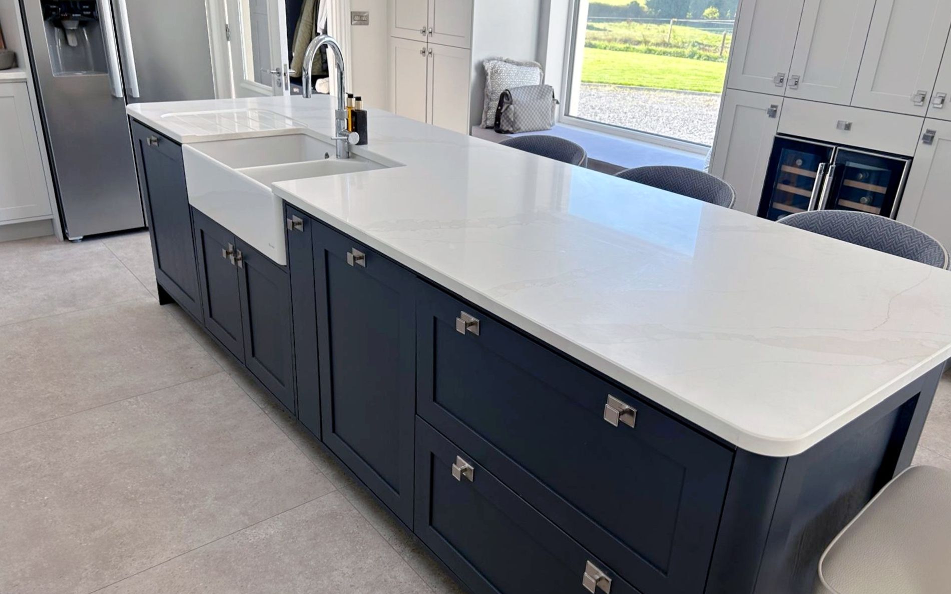 Aldana Kitchen in Light Grey & Slate Blue by Naughton Kitchens