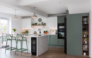 Aldana Kitchen in Reed Green & Brilliant White by Ella Austin Kitchens