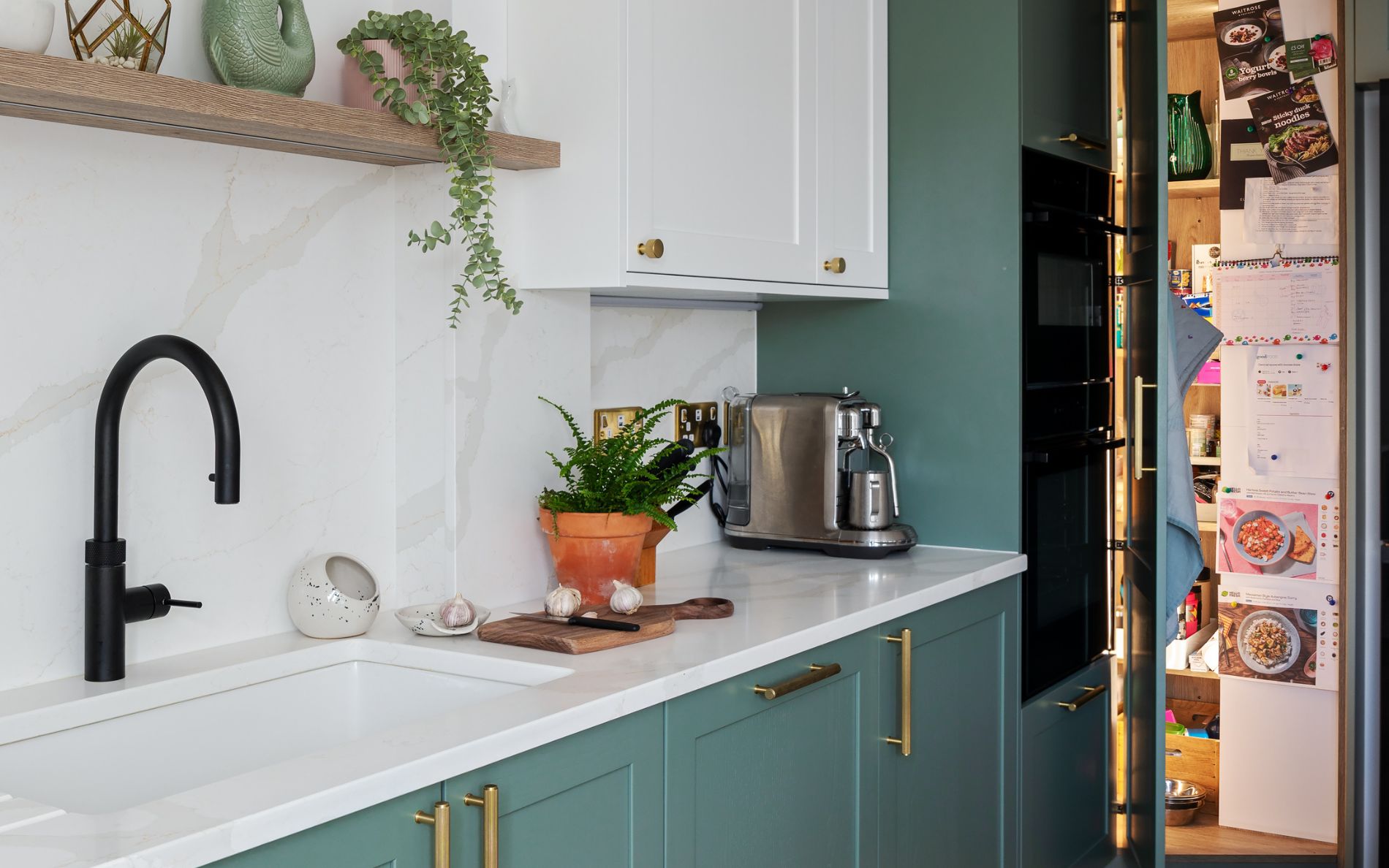 Aldana Kitchen in Reed Green & Brilliant White by Ella Austin Kitchens