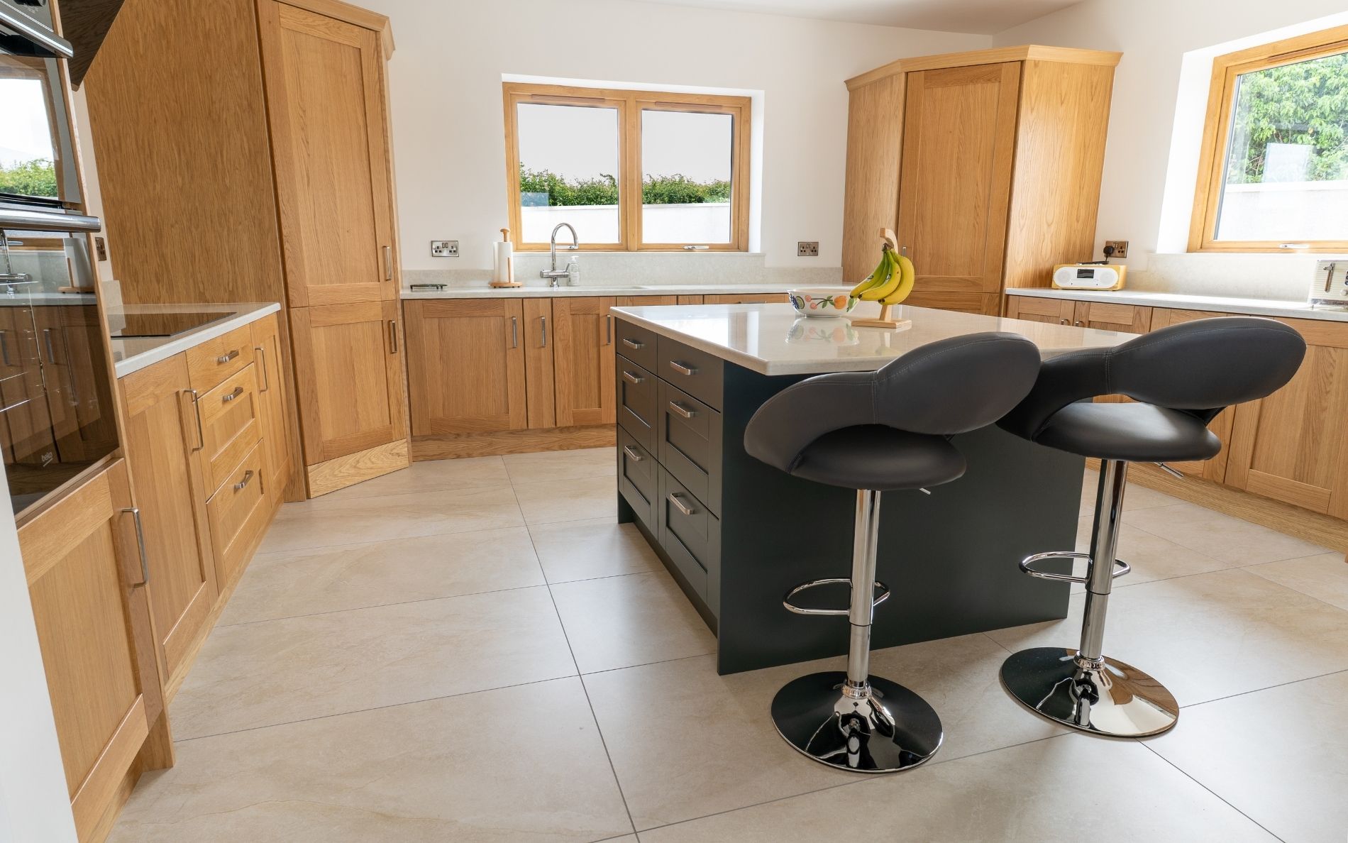 Madison Kitchen in Light Oak & Heritage Green by Platinum Kitchens